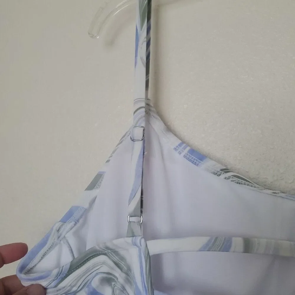 Hurley Womens XXL Marble Swirl One Piece Swimsuit Blue White Strappy Back XXL